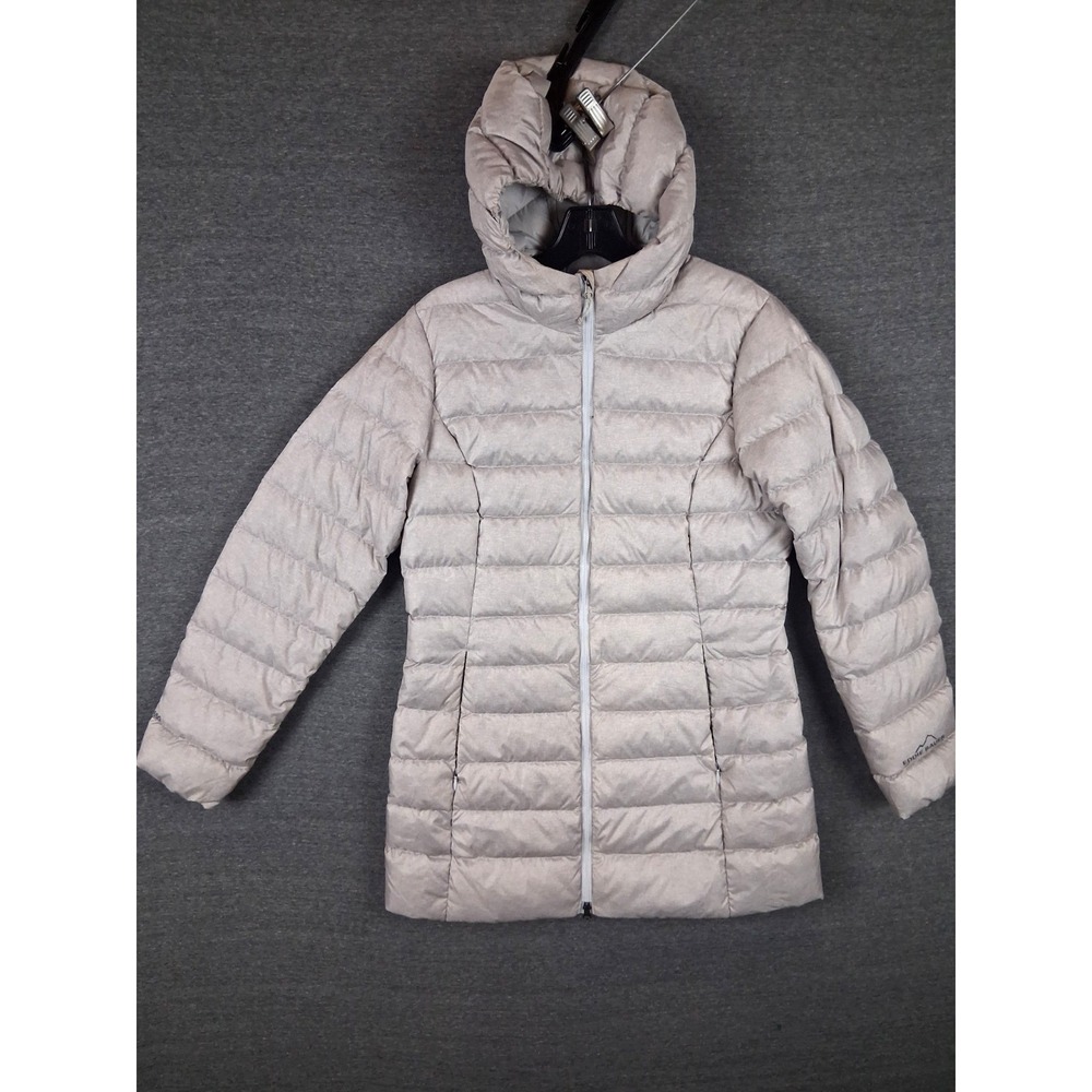 Eddie Bauer Womens Coat Small Gray Goose Down Parka Hooded Puffer Lightweight